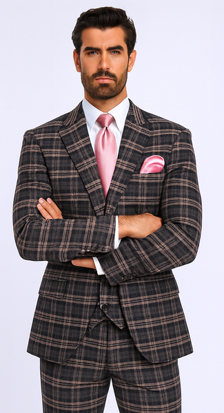 Rossi Man MAX RM1739 Black & Pink Slim Fit 3-Piece Suit – Men’s Formalwear