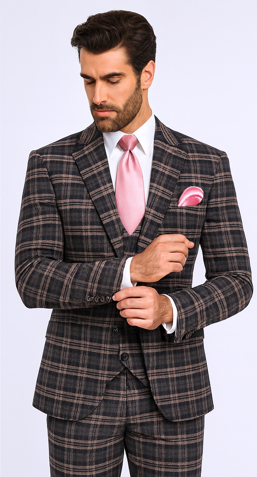 Rossi Man MAX RM1739 Black & Pink Slim Fit 3-Piece Suit – Men’s Formalwear