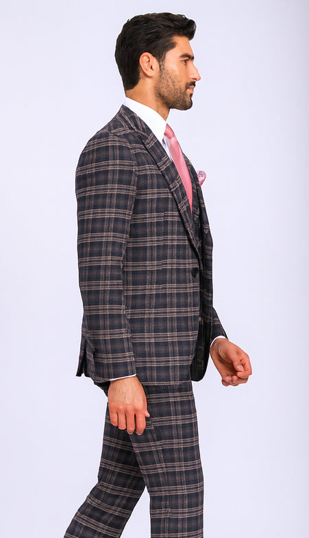 Rossi Man MAX RM1739 Black & Pink Slim Fit 3-Piece Suit – Men’s Formalwear
