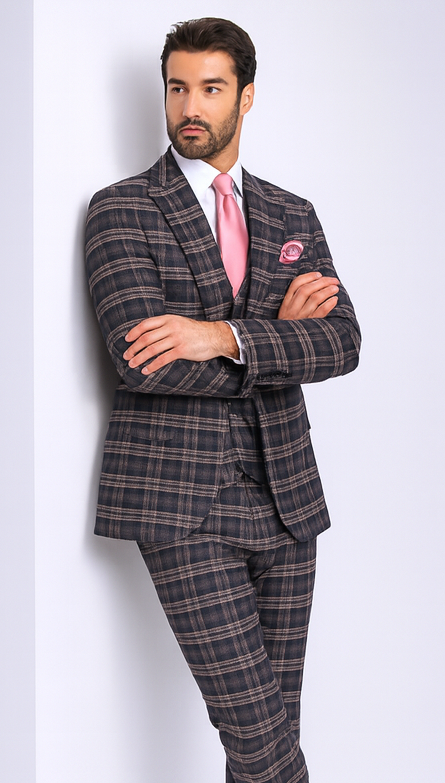 Rossi Man MAX RM1739 Black & Pink Slim Fit 3-Piece Suit – Men’s Formalwear