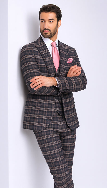 Rossi Man MAX RM1739 Black & Pink Slim Fit 3-Piece Suit – Men’s Formalwear
