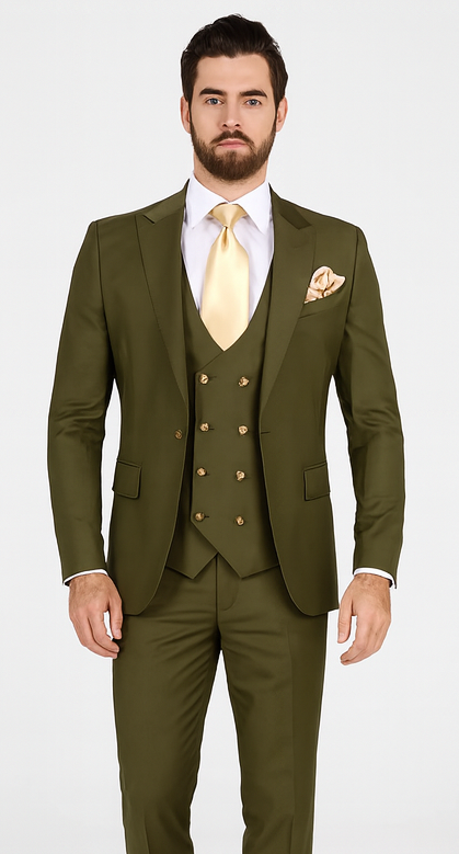Rossi Man MAX RM1775 Olive Green Slim Fit 3-Piece Suit – Men’s Formalwear