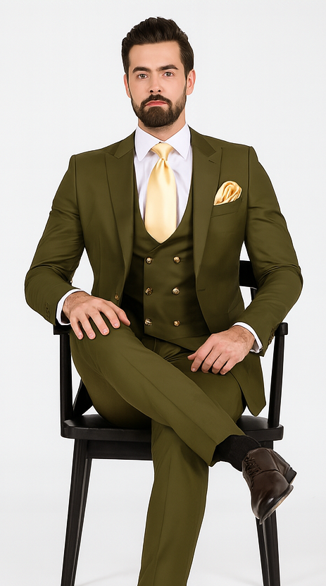 Rossi Man MAX RM1775 Olive Green Slim Fit 3-Piece Suit – Men’s Formalwear