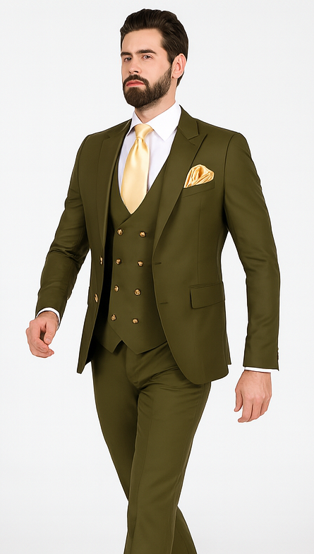 Rossi Man MAX RM1775 Olive Green Slim Fit 3-Piece Suit – Men’s Formalwear