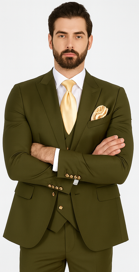 Rossi Man MAX RM1775 Olive Green Slim Fit 3-Piece Suit – Men’s Formalwear