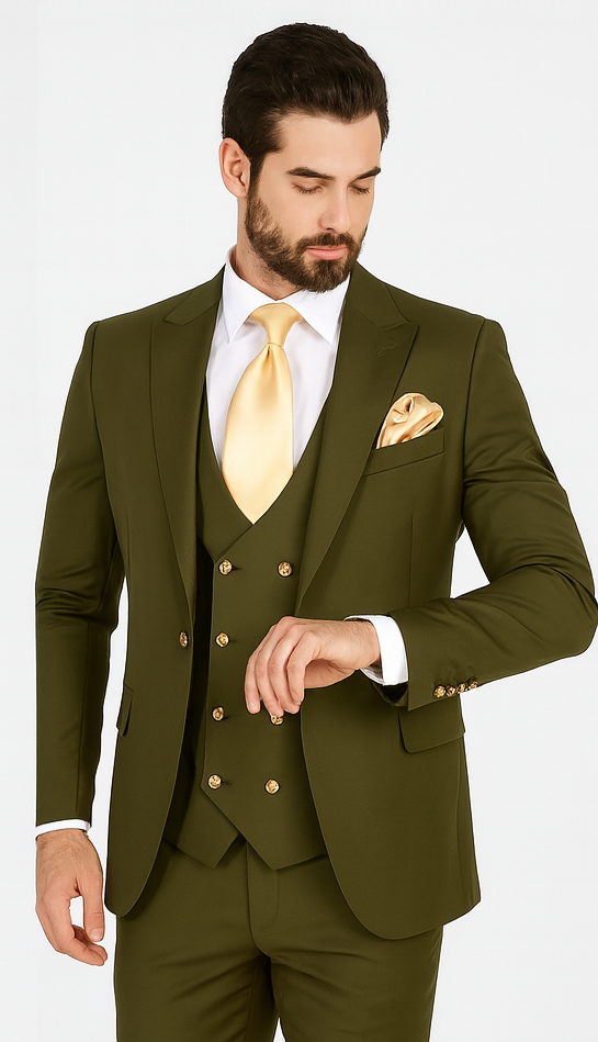 Rossi Man MAX RM1775 Olive Green Slim Fit 3-Piece Suit – Men’s Formalwear