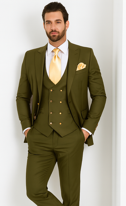 Rossi Man MAX RM1775 Olive Green Slim Fit 3-Piece Suit – Men’s Formalwear