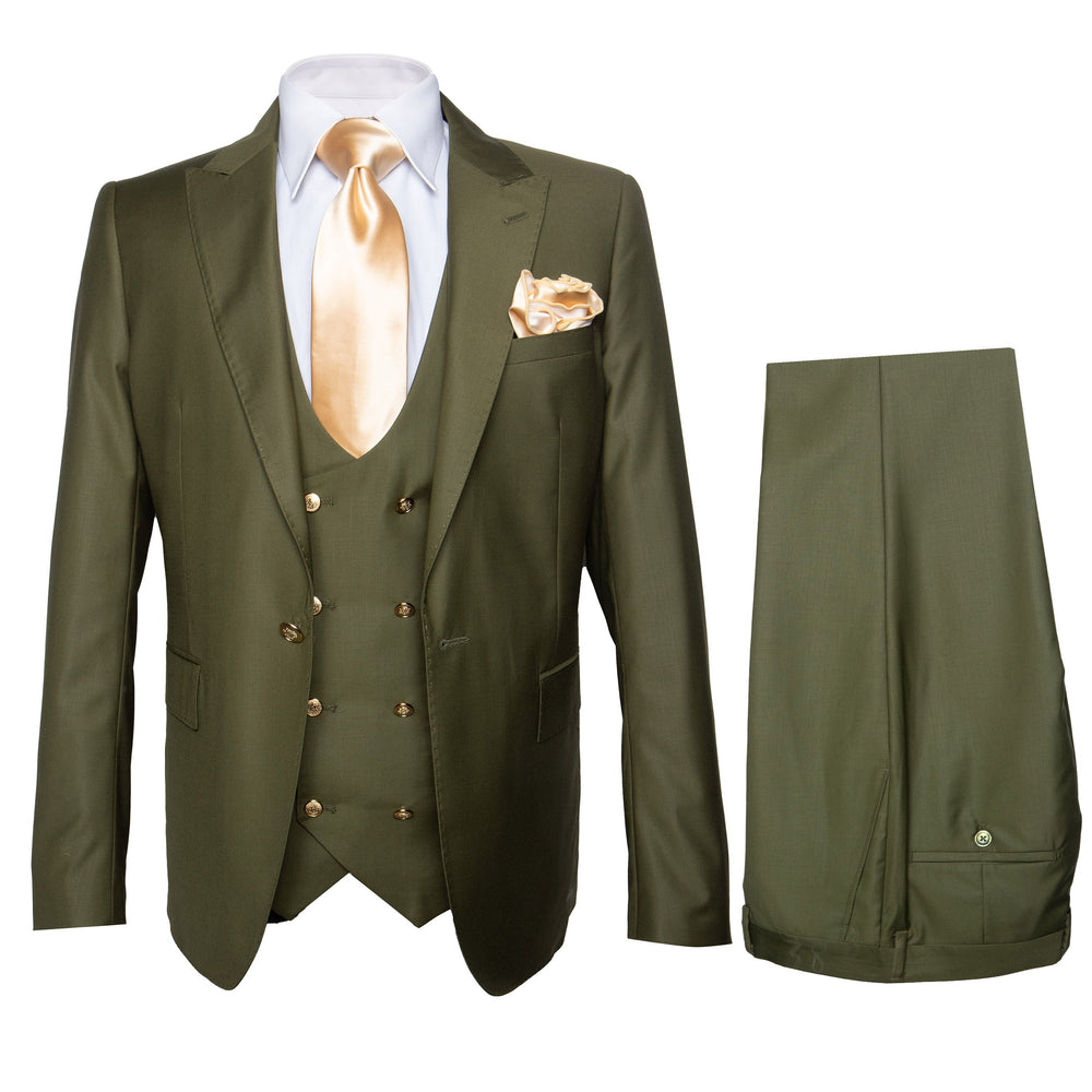 Rossi Man MAX RM1775 Olive Green Slim Fit 3-Piece Suit – Men’s Formalwear