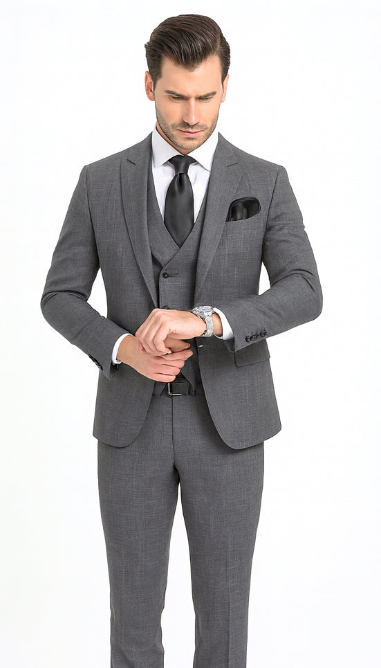 Rossi Man MAX RM1784 Grey Slim Fit 3-Piece Suit – Stylish Men’s Formalwear