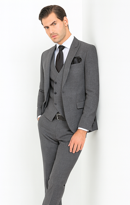 Rossi Man MAX RM1784 Grey Slim Fit 3-Piece Suit – Stylish Men’s Formalwear