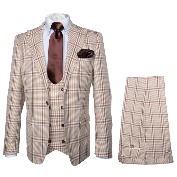Rossi Man MAX RM1824 Light Brown Slim Fit 3-Piece Suit – Men’s Formalwear