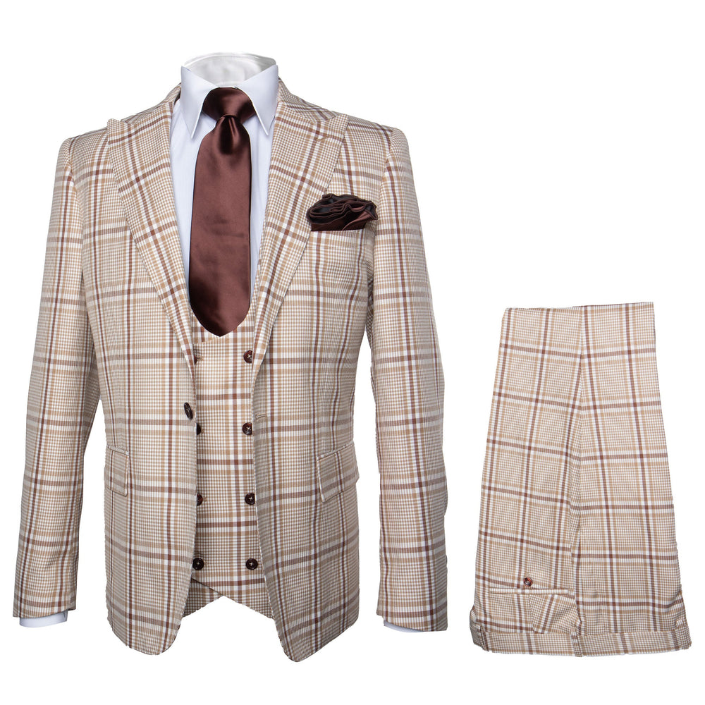 Rossi Man MAX RM1824 Light Brown Slim Fit 3-Piece Suit – Men’s Formalwear