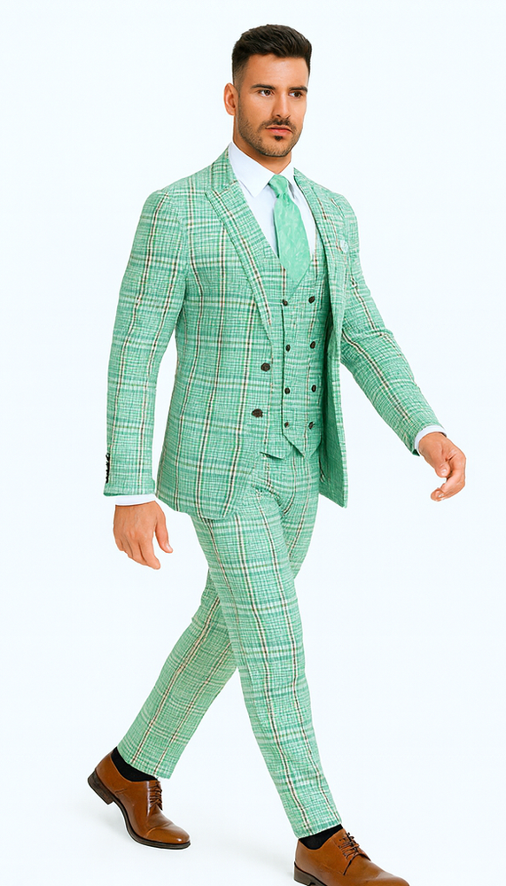 Rossi Man MAX RM1825 Slim Fit 3-Piece Mint Green Suit - Formalwear