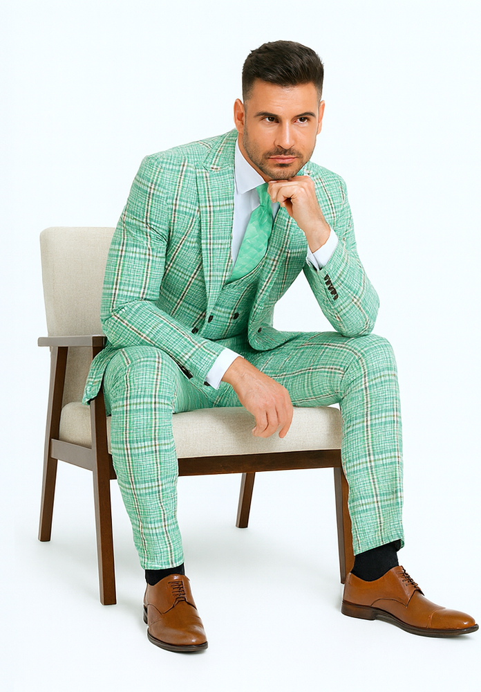 Rossi Man MAX RM1825 Slim Fit 3-Piece Mint Green Suit - Formalwear