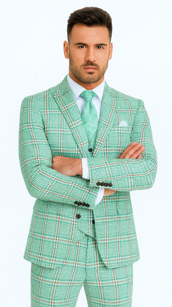 Rossi Man MAX RM1825 Slim Fit 3-Piece Mint Green Suit - Formalwear