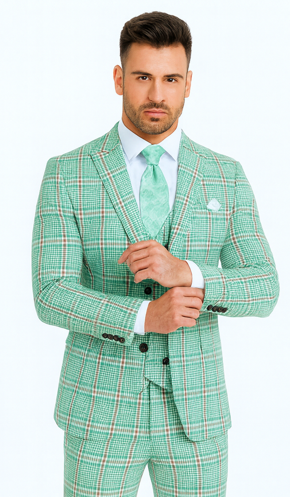Rossi Man MAX RM1825 Slim Fit 3-Piece Mint Green Suit - Formalwear