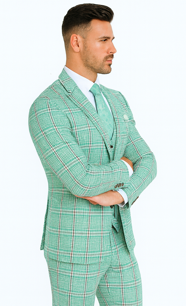 Rossi Man MAX RM1825 Slim Fit 3-Piece Mint Green Suit - Formalwear