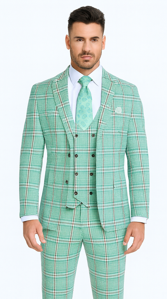 Rossi Man MAX RM1825 Slim Fit 3-Piece Mint Green Suit - Formalwear
