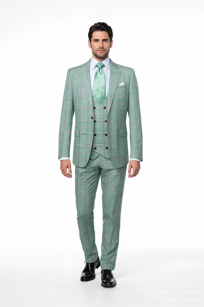 Rossi Man MAX RM1825 Slim Fit 3-Piece Mint Green Suit – Modern Formalwear for Men