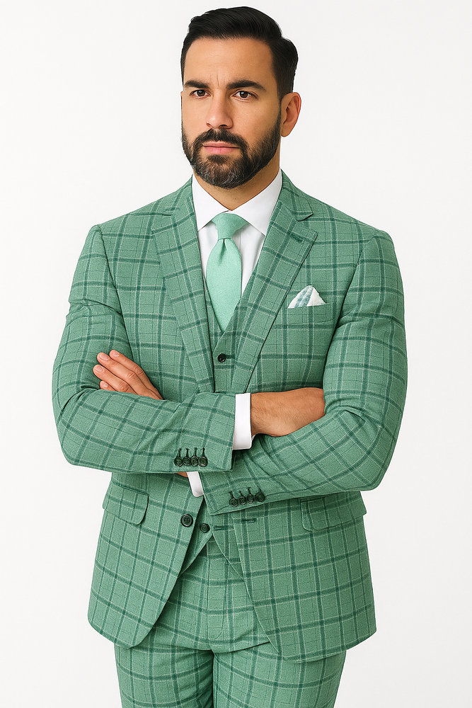 Rossi Man MAX RM1825 Slim Fit 3-Piece Mint Green Suit – Modern Formalwear for Men