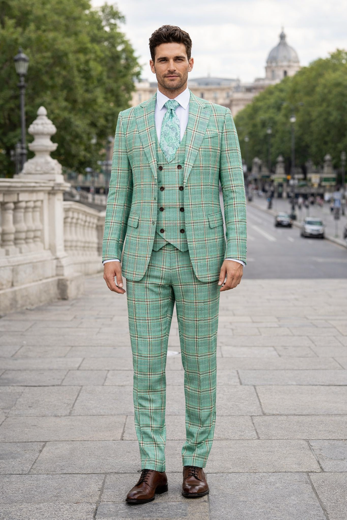 Rossi Man MAX RM1825 Slim Fit 3-Piece Mint Green Suit – Modern Formalwear for Men