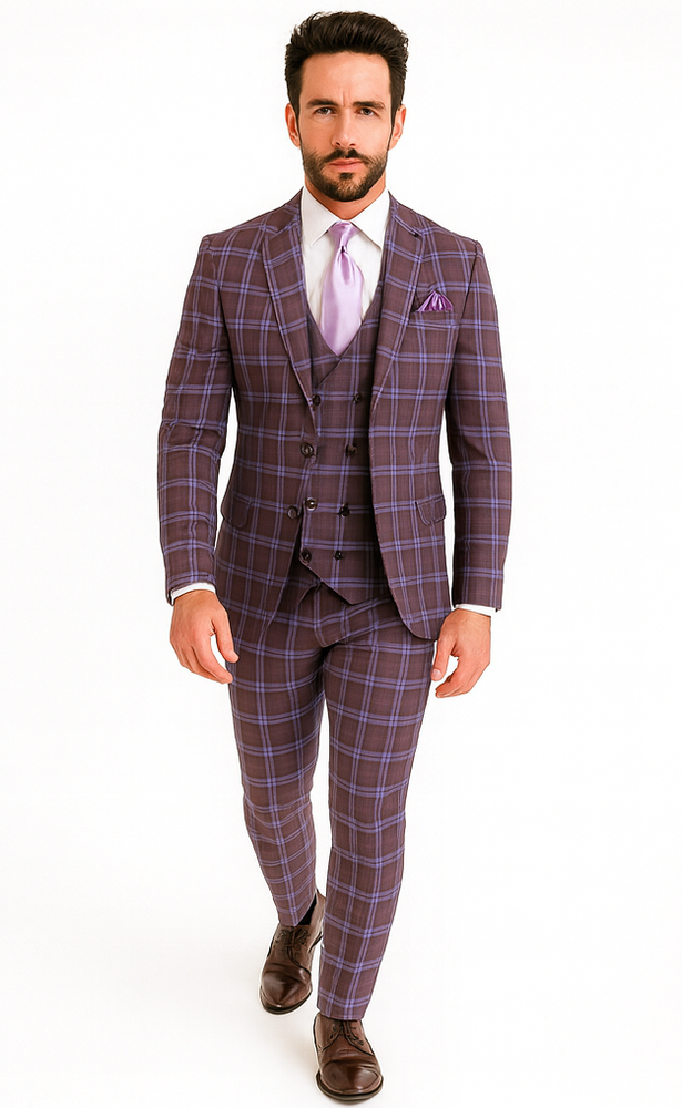 Rossi Man MAX RM1834 Slim Fit 3-Piece Purple Suit – Elegant Men’s Formalwear