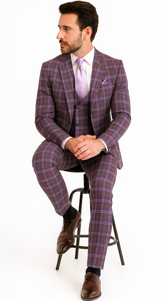 Rossi Man MAX RM1834 Slim Fit 3-Piece Purple Suit – Elegant Men’s Formalwear