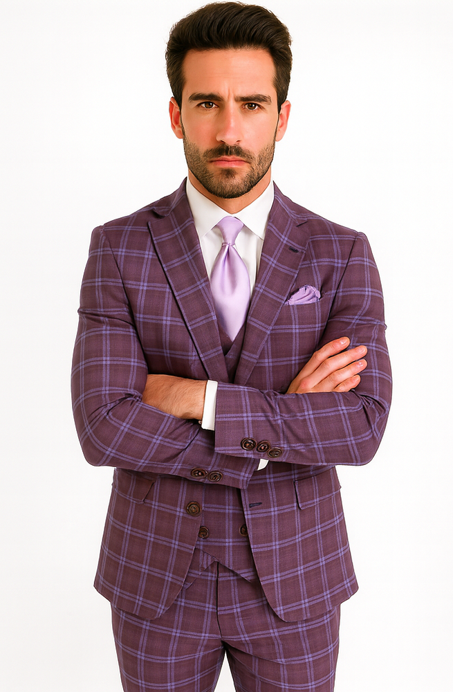 Rossi Man MAX RM1834 Slim Fit 3-Piece Purple Suit – Elegant Men’s Formalwear