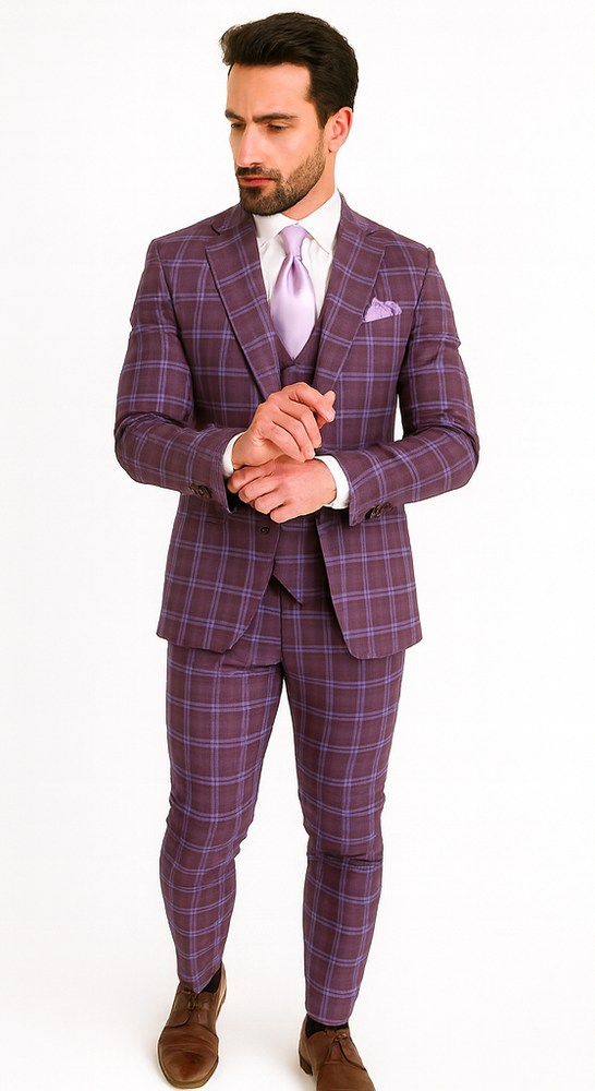 Rossi Man MAX RM1834 Slim Fit 3-Piece Purple Suit – Elegant Men’s Formalwear