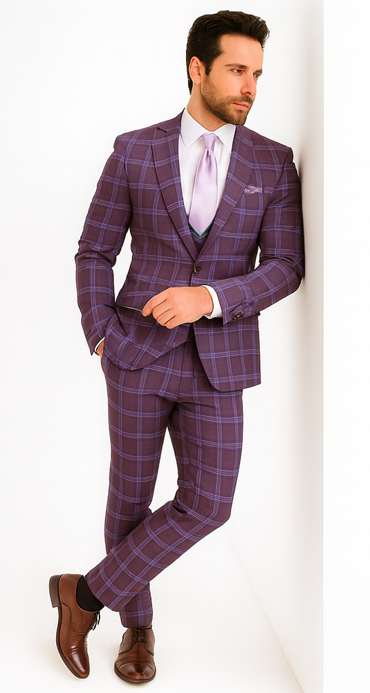 Rossi Man MAX RM1834 Slim Fit 3-Piece Purple Suit – Elegant Men’s Formalwear