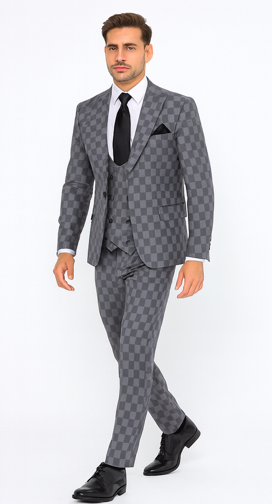 Rossi Man MAX RM1836 Grey Slim Fit 3-Piece Suit –  Men’s Formalwear