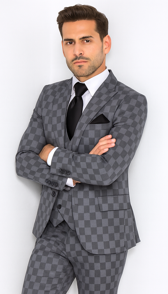 Rossi Man MAX RM1836 Grey Slim Fit 3-Piece Suit –  Men’s Formalwear