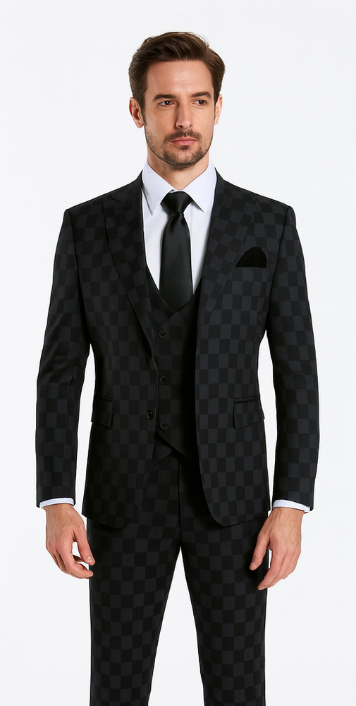 Rossi Man MAX RM1837 Black Slim Fit 3-Piece Suit – Men’s Formalwear