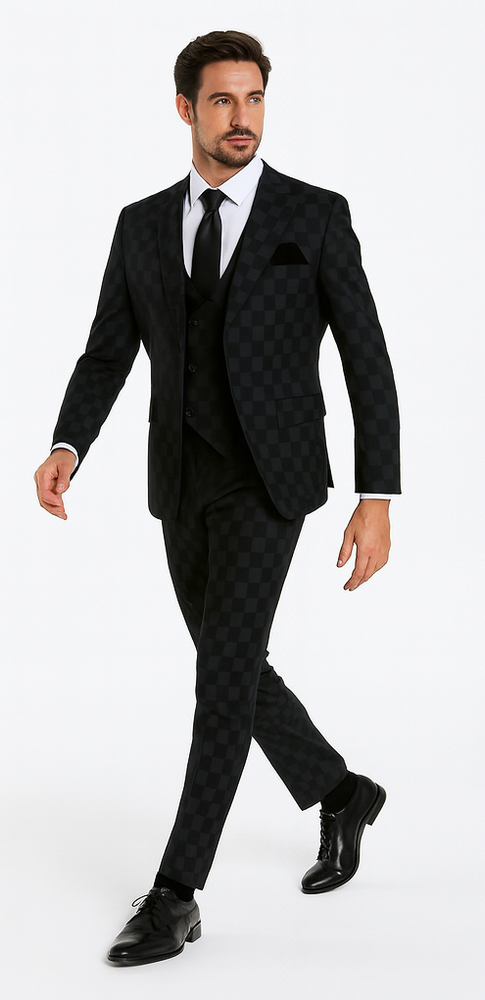 Rossi Man MAX RM1837 Black Slim Fit 3-Piece Suit – Men’s Formalwear