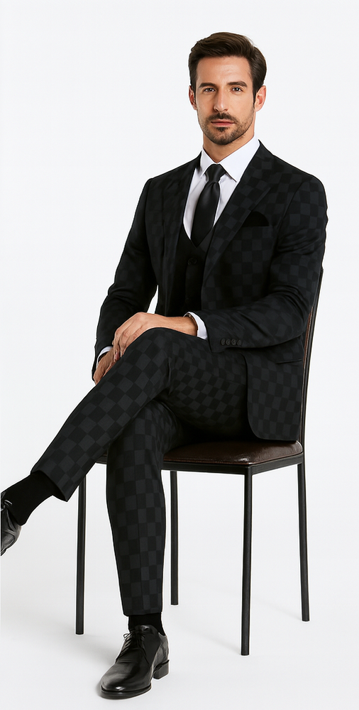 Rossi Man MAX RM1837 Black Slim Fit 3-Piece Suit – Men’s Formalwear