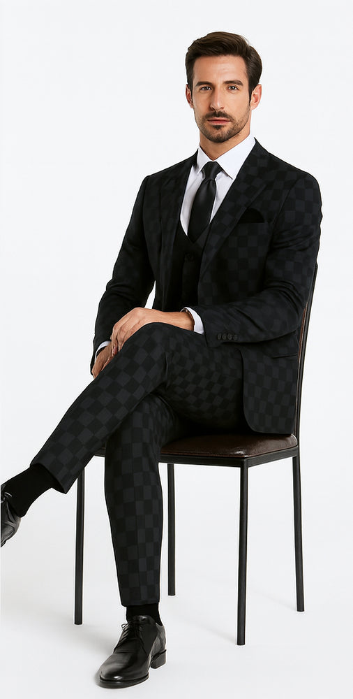 Rossi Man MAX RM1837 Black Slim Fit 3-Piece Suit – Men’s Formalwear