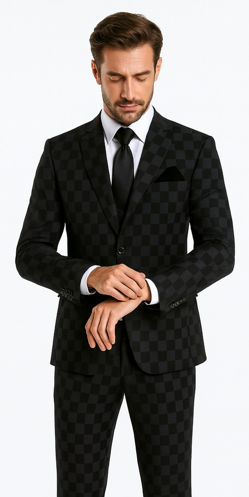 Rossi Man MAX RM1837 Black Slim Fit 3-Piece Suit – Men’s Formalwear