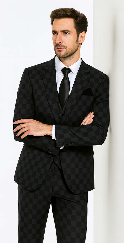 Rossi Man MAX RM1837 Black Slim Fit 3-Piece Suit – Men’s Formalwear