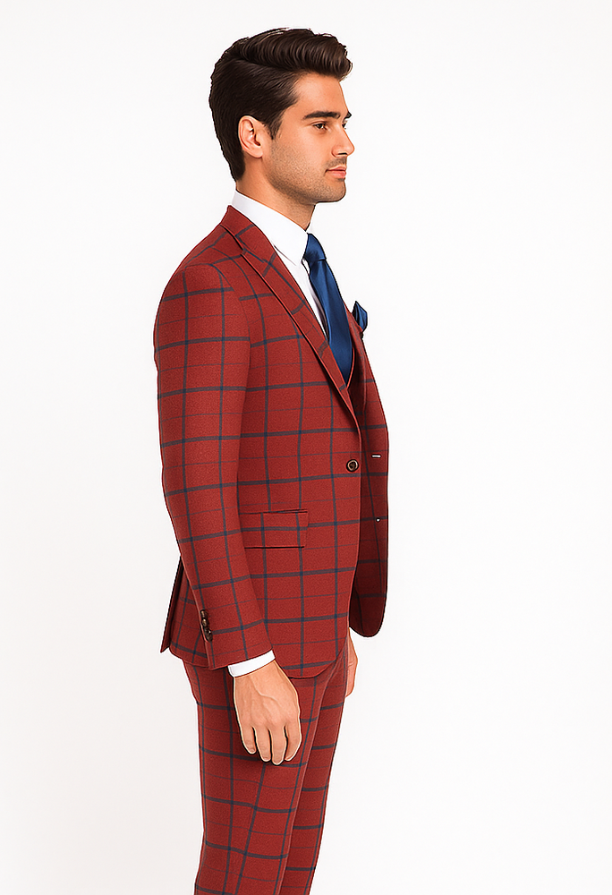 Rossi Man Max RM1842 – Slim Fit 3-Piece Formal Suit for Men - Modern Tailored Elegance Design