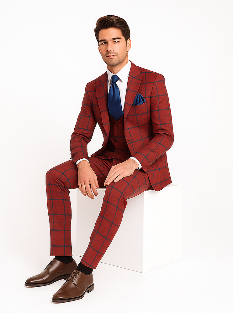Rossi Man Max RM1842 – Slim Fit 3-Piece Formal Suit for Men - Modern Tailored Elegance Design