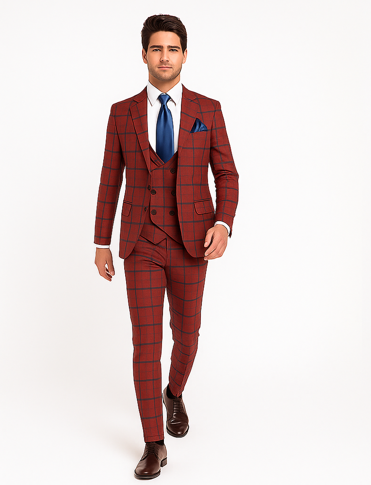Rossi Man Max RM1842 – Slim Fit 3-Piece Formal Suit for Men - Modern Tailored Elegance Design
