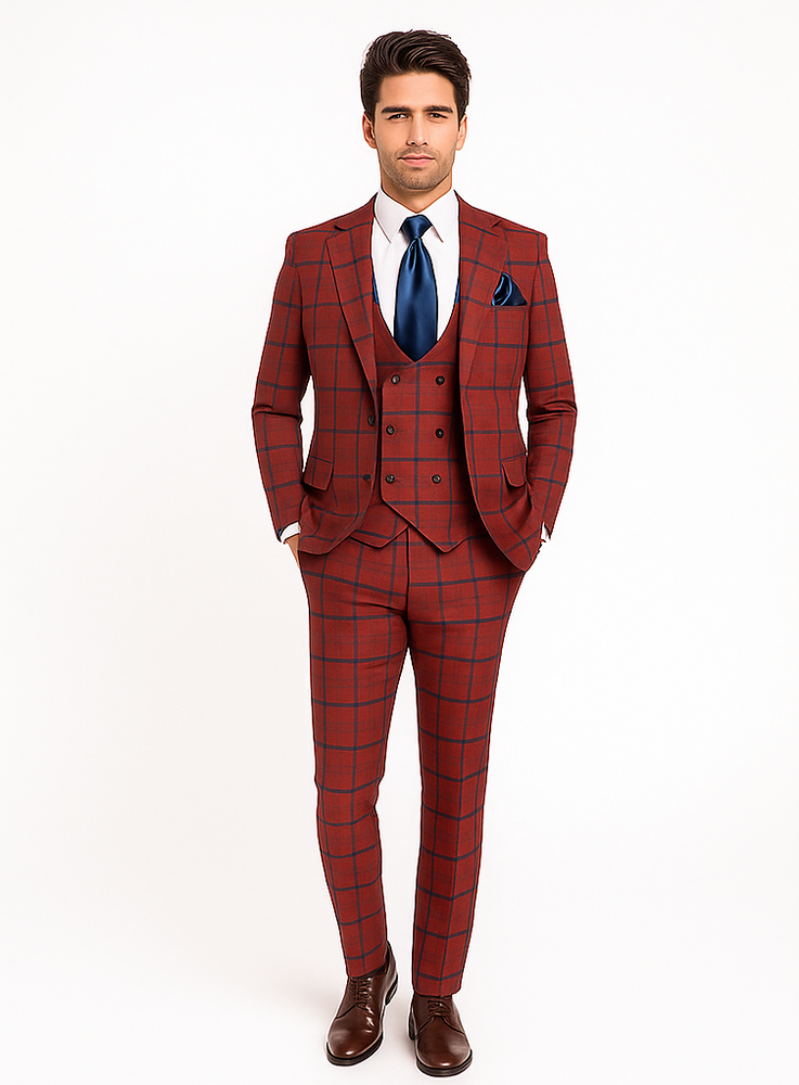 Rossi Man Max RM1842 – Slim Fit 3-Piece Formal Suit for Men - Modern Tailored Elegance Design