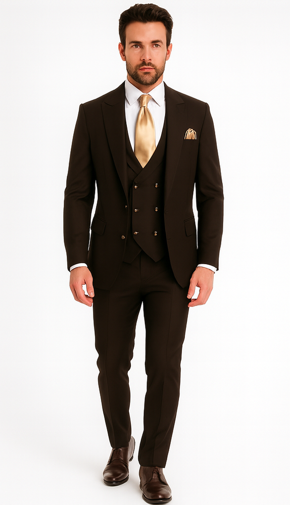 Rossi Man MAX Slim Fit 3-Piece Chocolate Brown Suit – Modern Men’s Formal Set