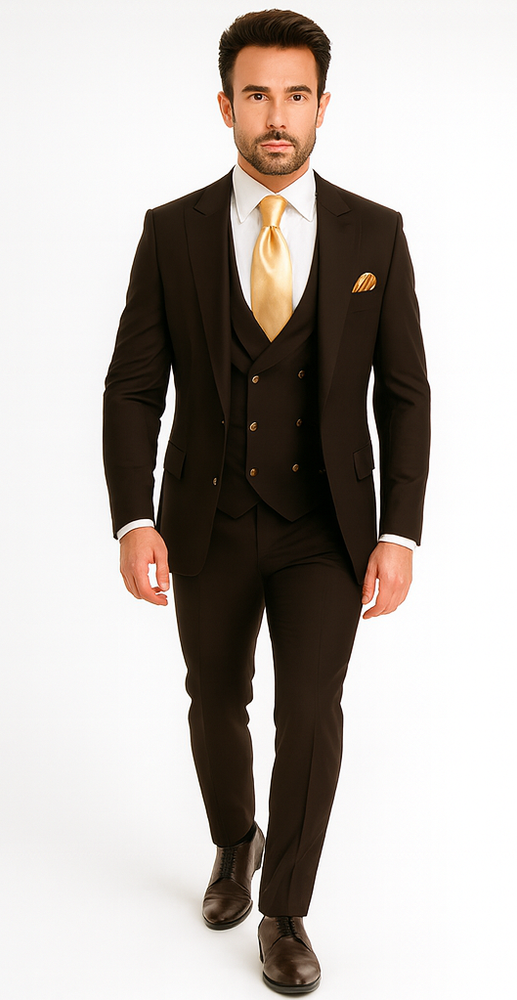 Rossi Man MAX Slim Fit 3-Piece Chocolate Brown Suit – Modern Men’s Formal Set
