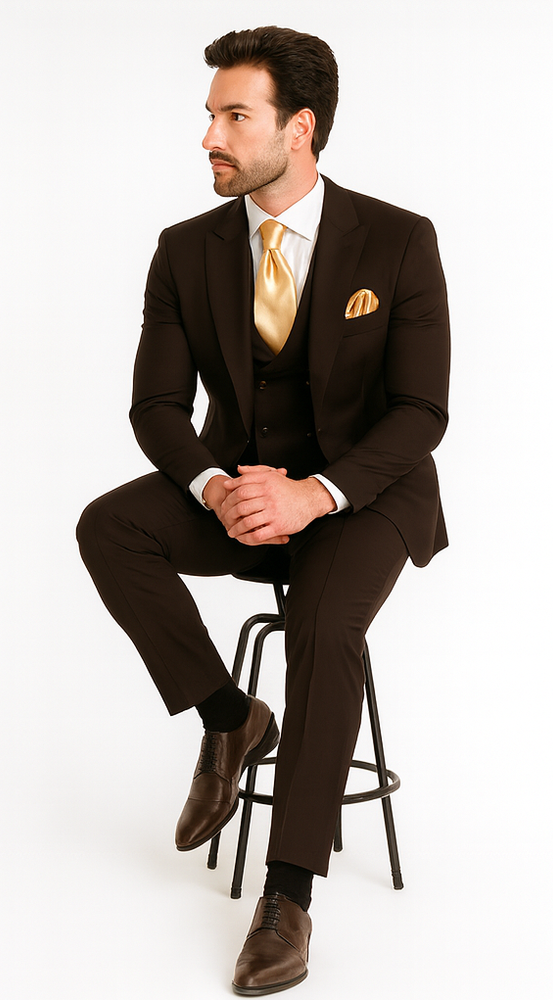 Rossi Man MAX Slim Fit 3-Piece Chocolate Brown Suit – Modern Men’s Formal Set