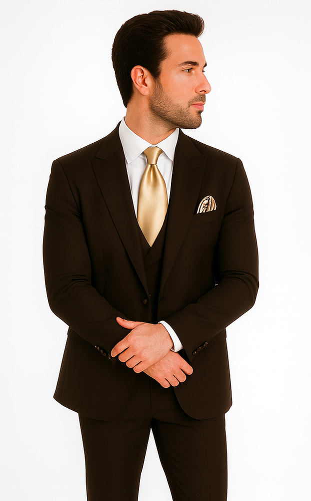 Rossi Man MAX Slim Fit 3-Piece Chocolate Brown Suit – Modern Men’s Formal Set