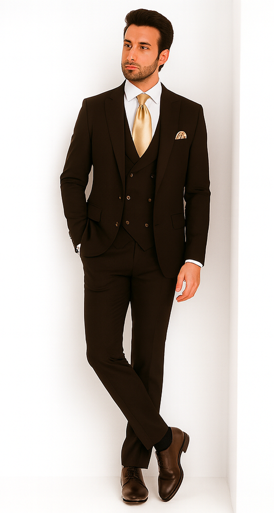 Rossi Man MAX Slim Fit 3-Piece Chocolate Brown Suit – Modern Men’s Formal Set