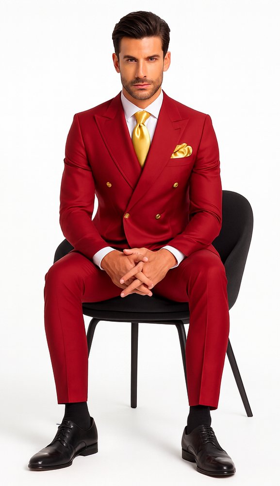 Rossi Man MILANO RM1191 Men’s Slim Fit 3-Piece Red Suit – Stylish Modern Formalwear for Events