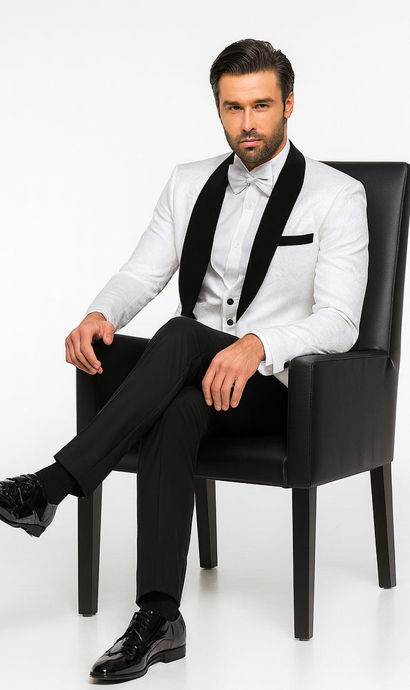 Rossi Man RM1444 – Slim Fit Smoking Style 3-Piece Tuxedo for Men - Modern Formal