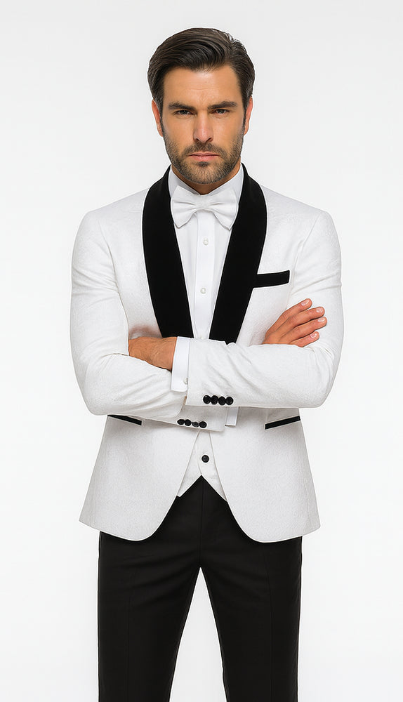Rossi Man RM1444 – Slim Fit Smoking Style 3-Piece Tuxedo for Men - Modern Formal